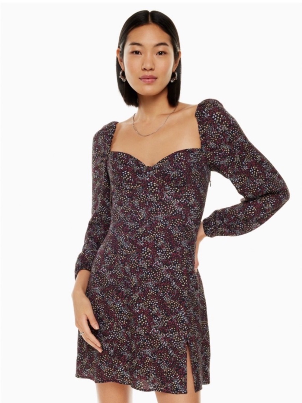 New Aritzia Wilfred Novella Dress Mini Puff Sleeve Wine Red Floral Size 4